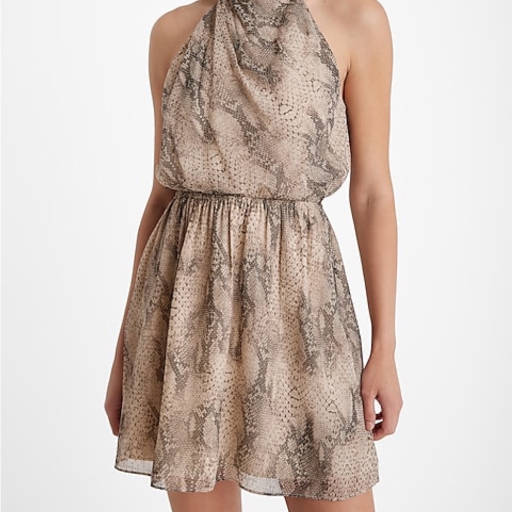 Express Snake Skin Print Ruffled Halter Sundress